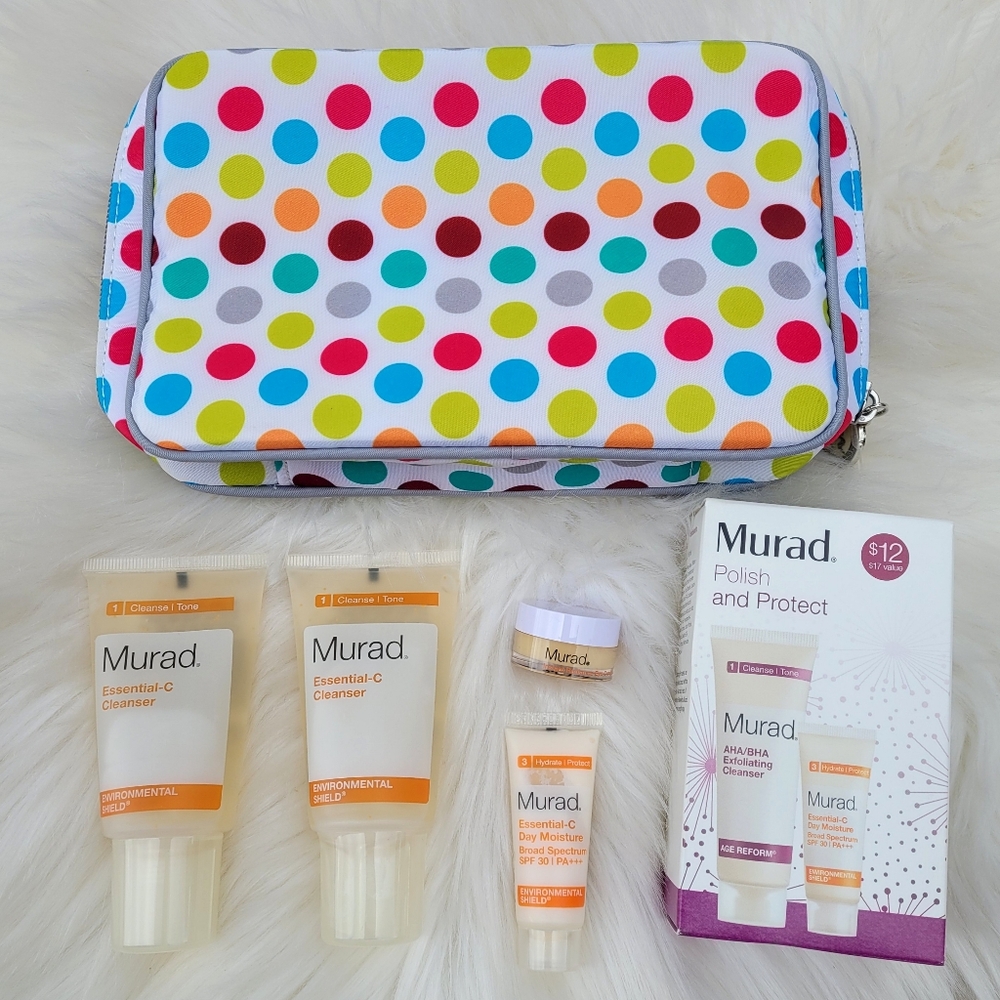 Murad Skincare Mini Travel Size 6 Pc Gift Set Makeup Bag Essential C, Age Reform